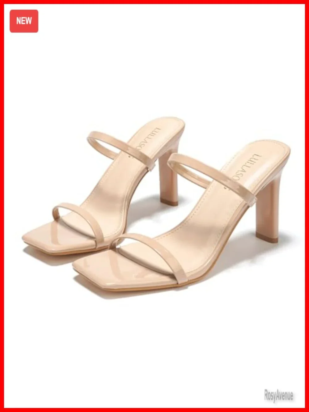 Mid Heel Slip On Sandals Block Chunky Heel Square Open Toe 3.5